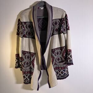 Forever 21 Cardigan Womens Small Boho Knit Aztec Open Sweater Pockets Layering